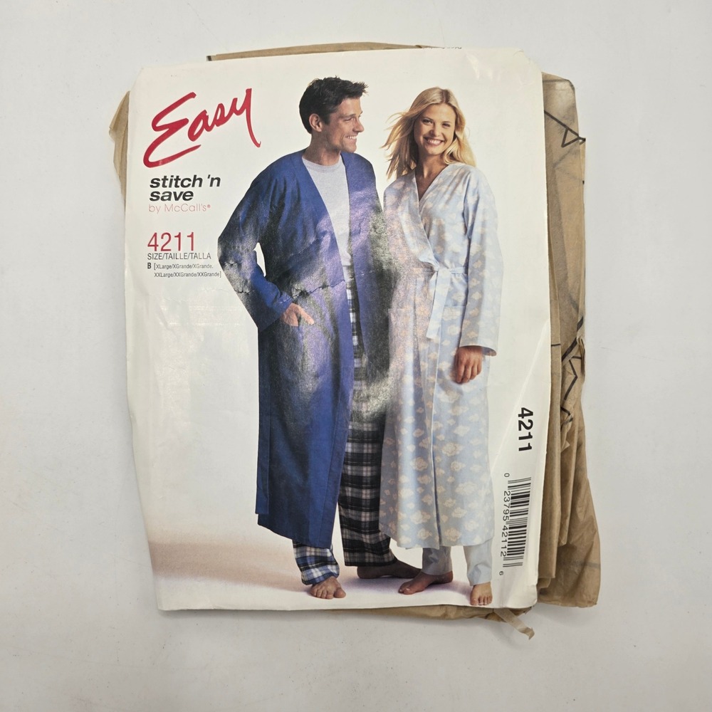McCall's 4211 Robe Sewing Pattern Mens Womens XL XXL Shawl Collar Loungewear 03